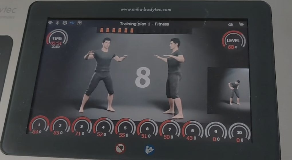 The miha bodytec control unit: ten dials, one for each muscle group